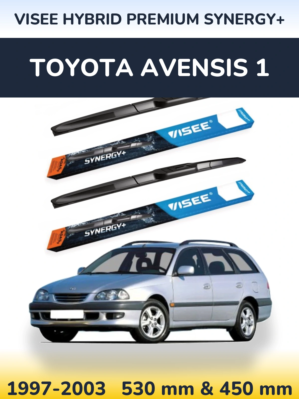 Komplet przednich wycieraczek VISEE HYBRID PREMIUM SYNERGY+ 530 & 450 mm do Toyota Avensis 1 1997-2003