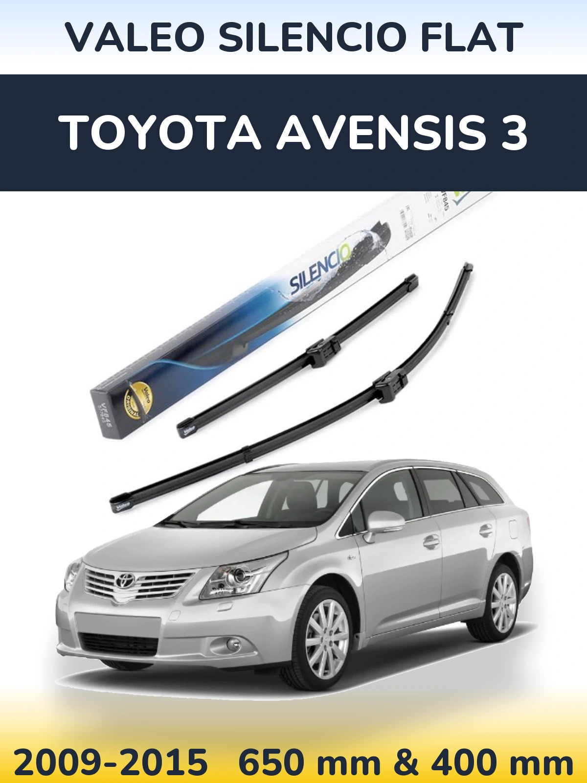 Front wiper blade set Valeo Silencio Flat 650 & 400 mm for Toyota Avensis 3 2009-2015