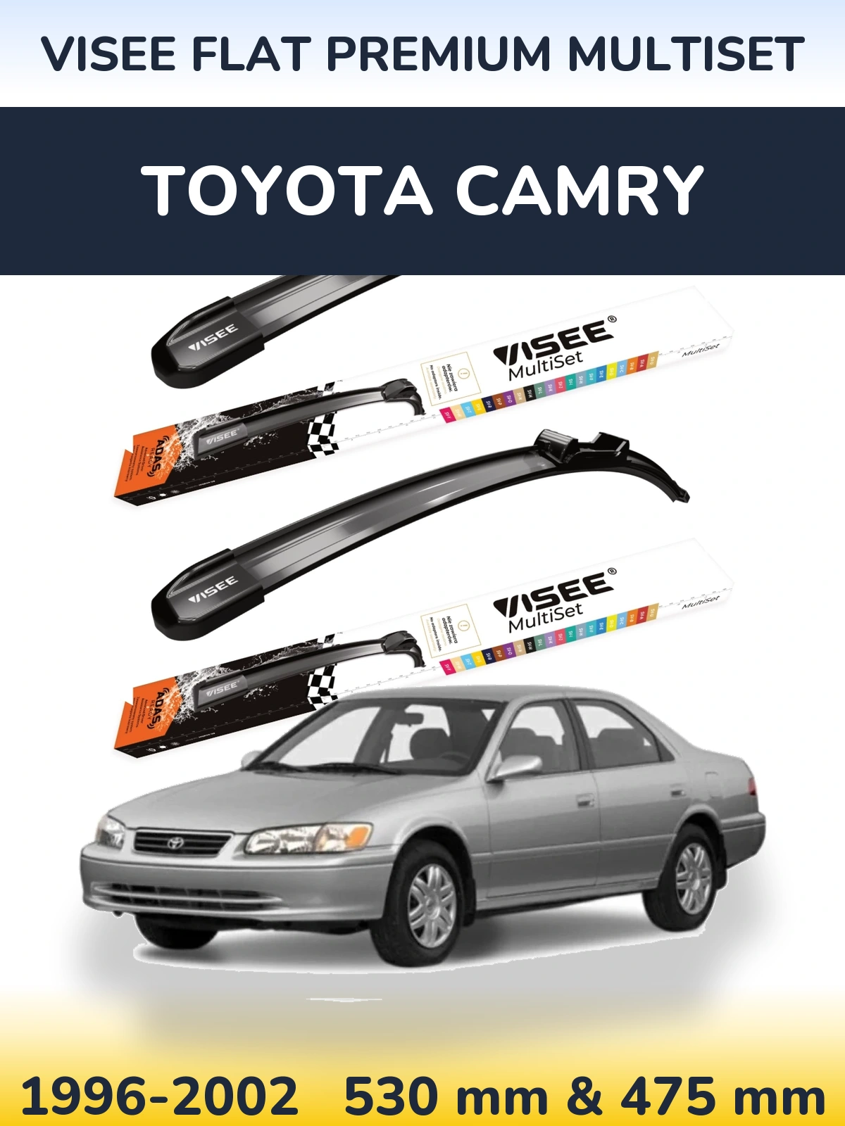 Front wiper blade set VISEE FLAT PREMIUM MultiSet 530 & 475 мм for Toyota Camry 1996-2002