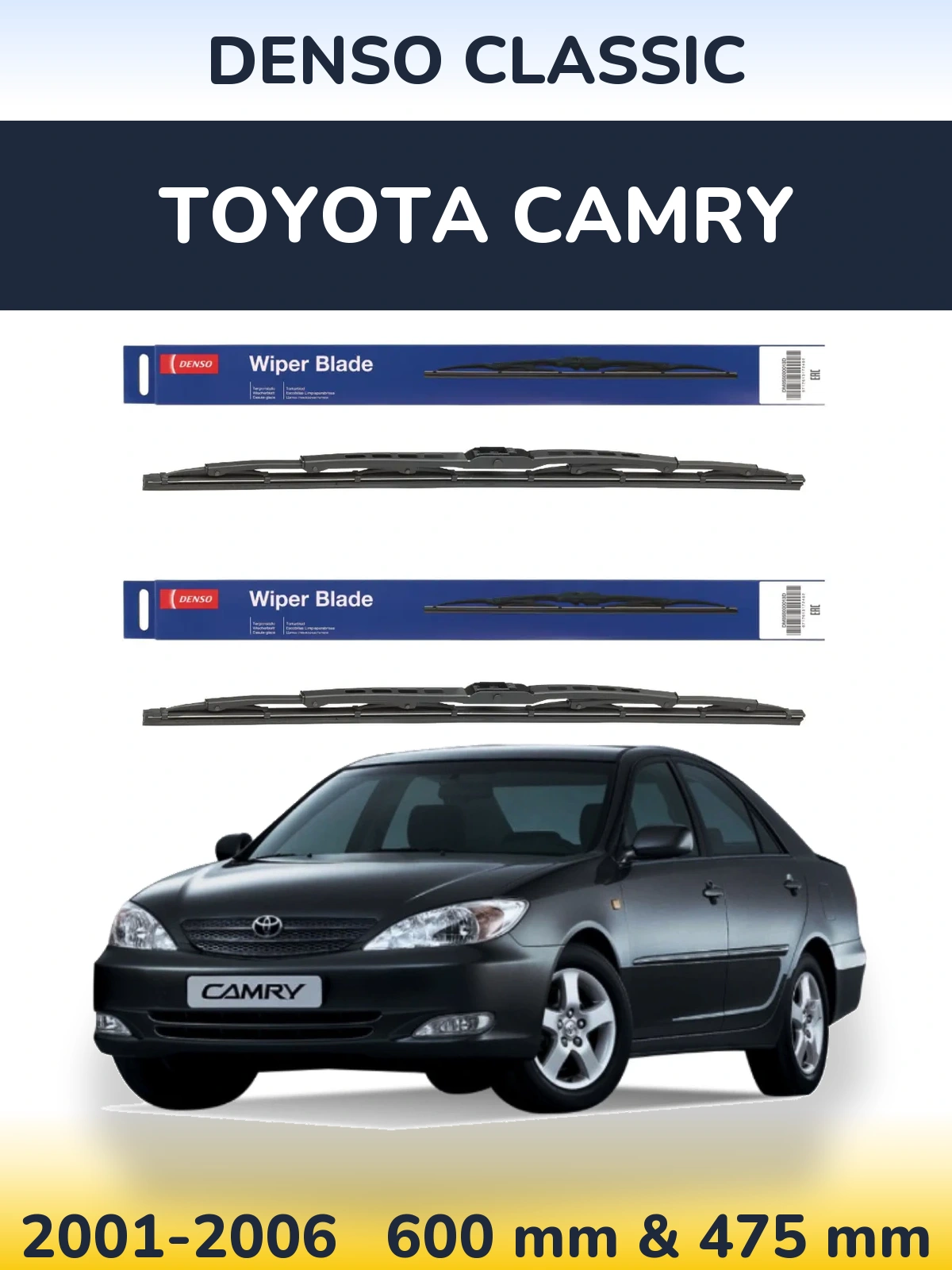 Front wiper blade set Denso Classic 600 & 475 mm for Toyota Camry 2001-2006