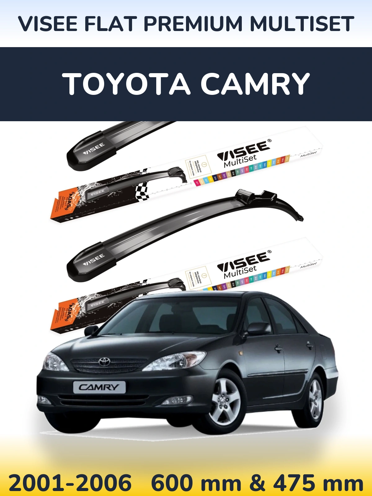 Комплект передних дворников VISEE FLAT PREMIUM MultiSet 600 & 475 мм для Toyota Camry 2001-2006