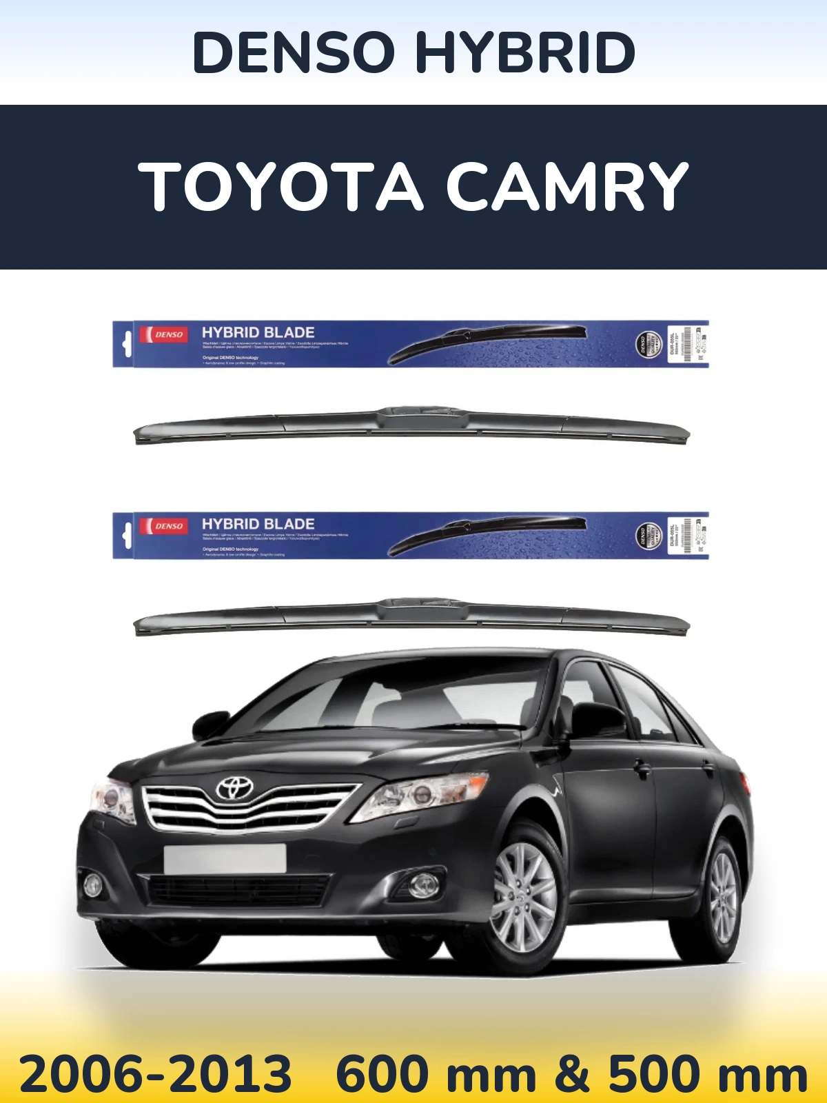 Front wiper blade set Denso Hybrid 600 & 500 мм for Toyota Camry 2006-2013