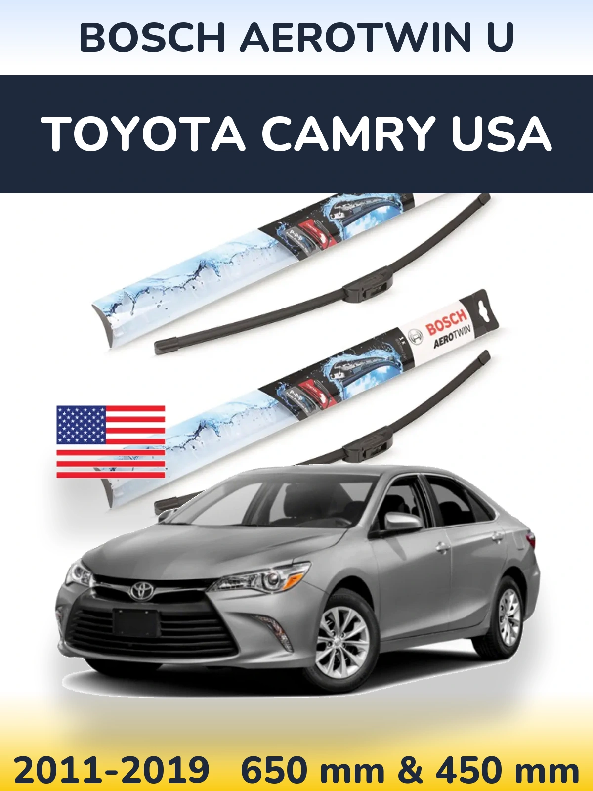 Komplet przednich wycieraczek BOSCH AeroTwin U 650 & 450 mm do Toyota Camry USA 2011-2019