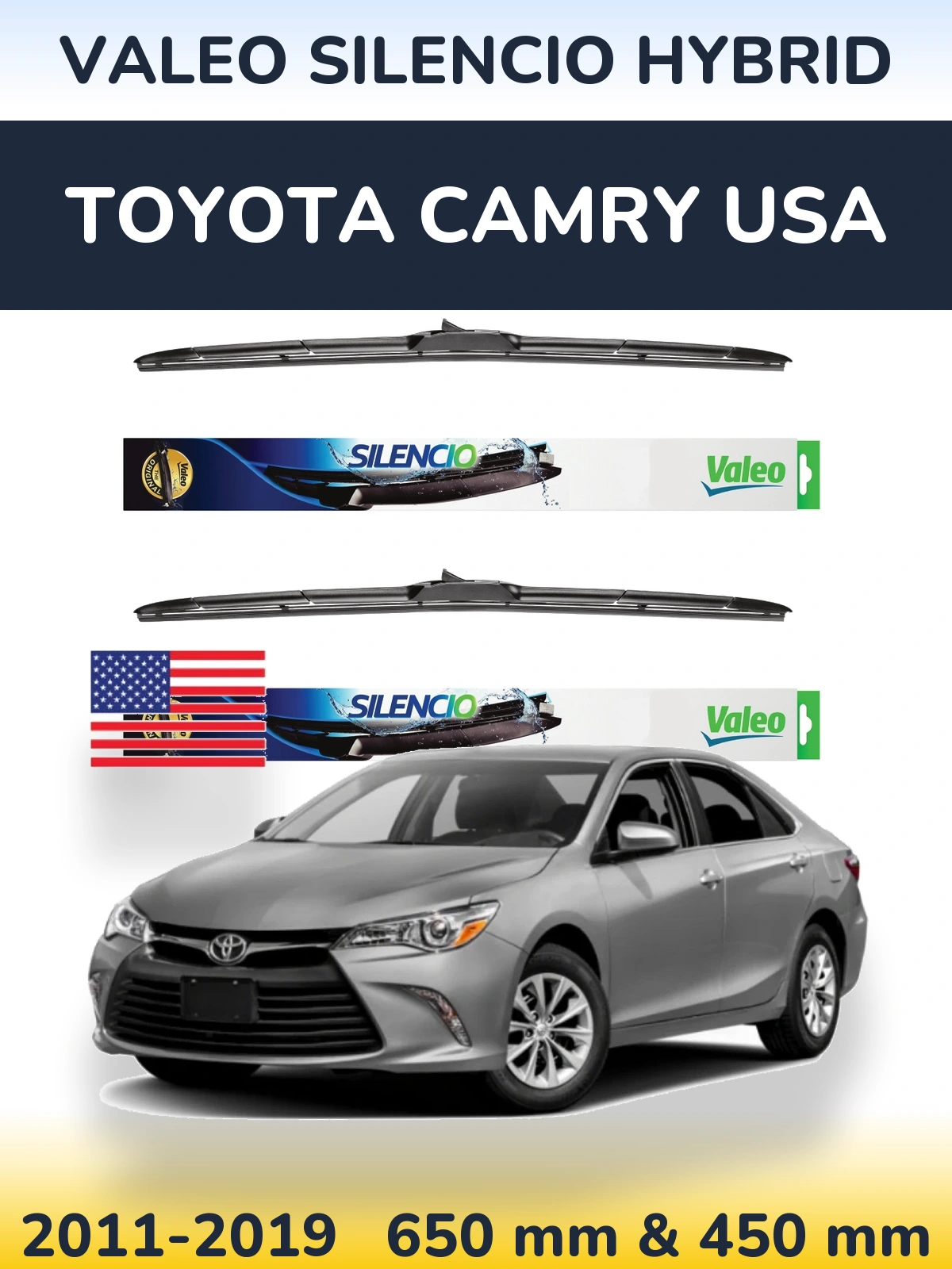 Komplet przednich wycieraczek Valeo Silencio Hybrid 650 & 450 mm do Toyota Camry USA 2011-2019