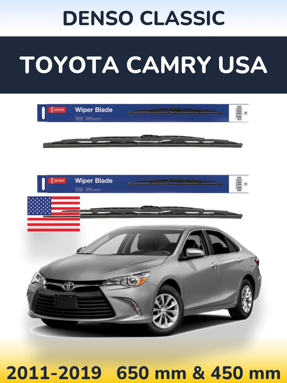 Front wiper blade set Denso Classic 650 & 450 мм for Toyota Camry USA 2011-2019