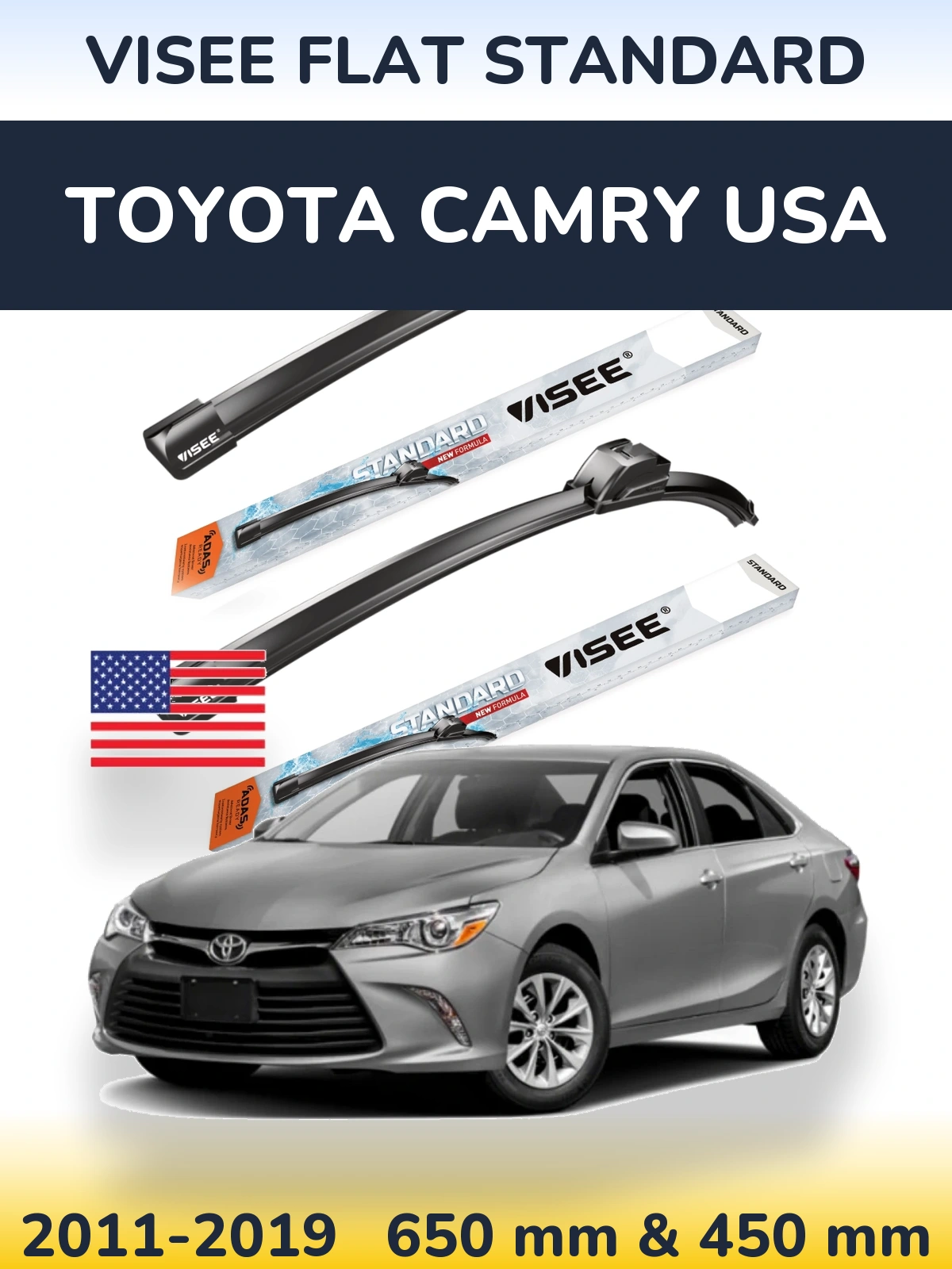 Комплект передніх щіток VISEE FLAT STANDARD 650 & 450 мм для Toyota Camry USA 2011-2019