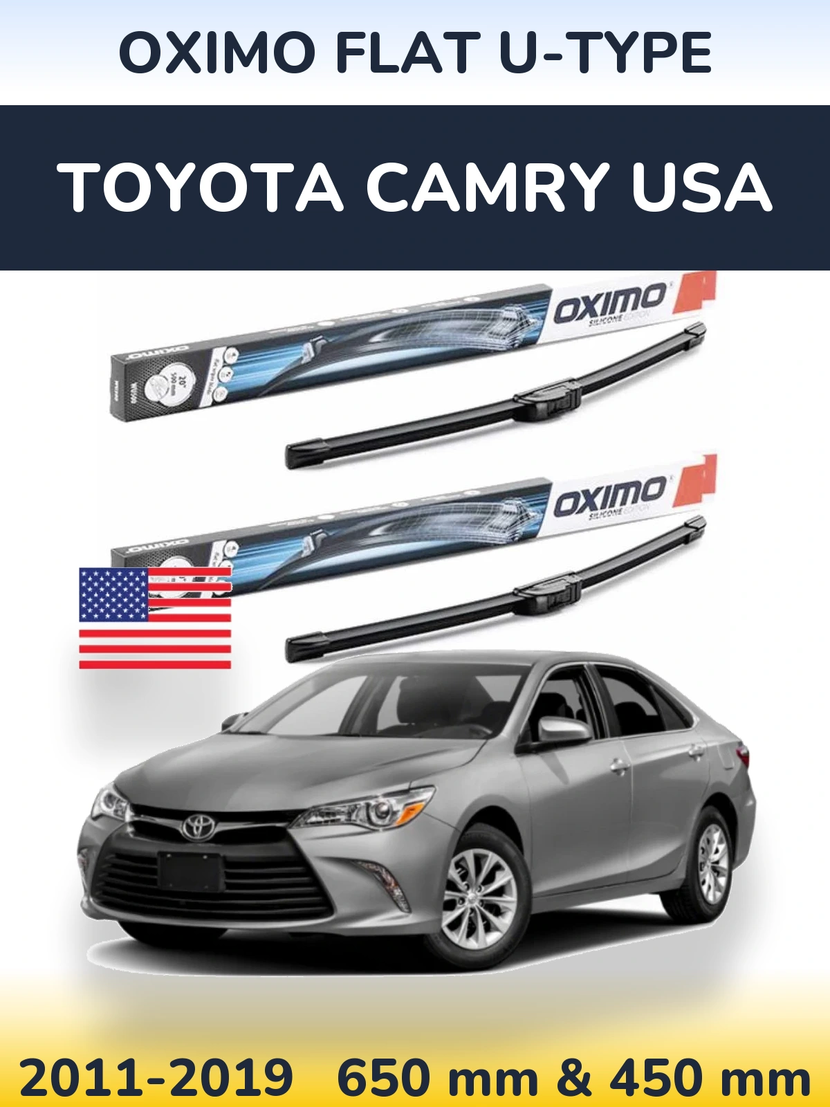 Комплект передних дворников Oximo Flat U-type 650 & 450 мм для Toyota Camry USA 2011-2019