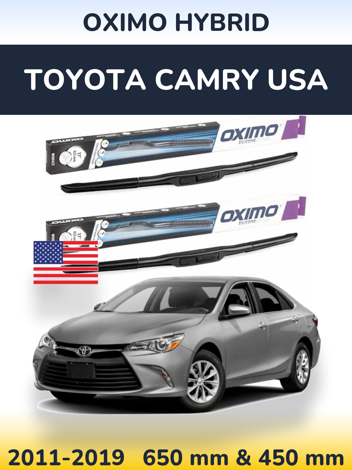 Front wiper blade set Oximo Hybrid 650 & 450 мм for Toyota Camry USA 2011-2019