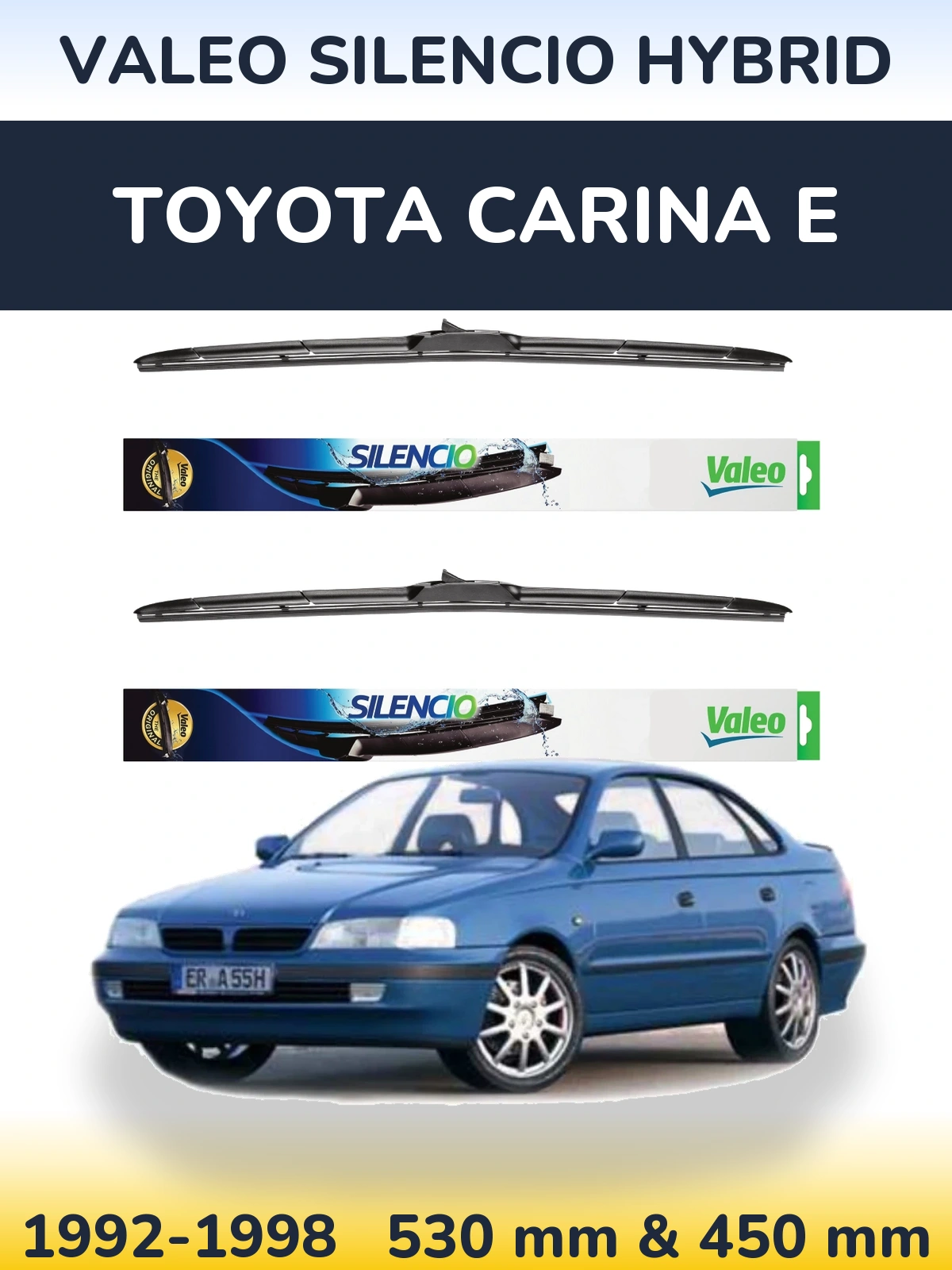 Komplet przednich wycieraczek Valeo Silencio Hybrid 530 & 450 mm do Toyota Carina E 1992-1998