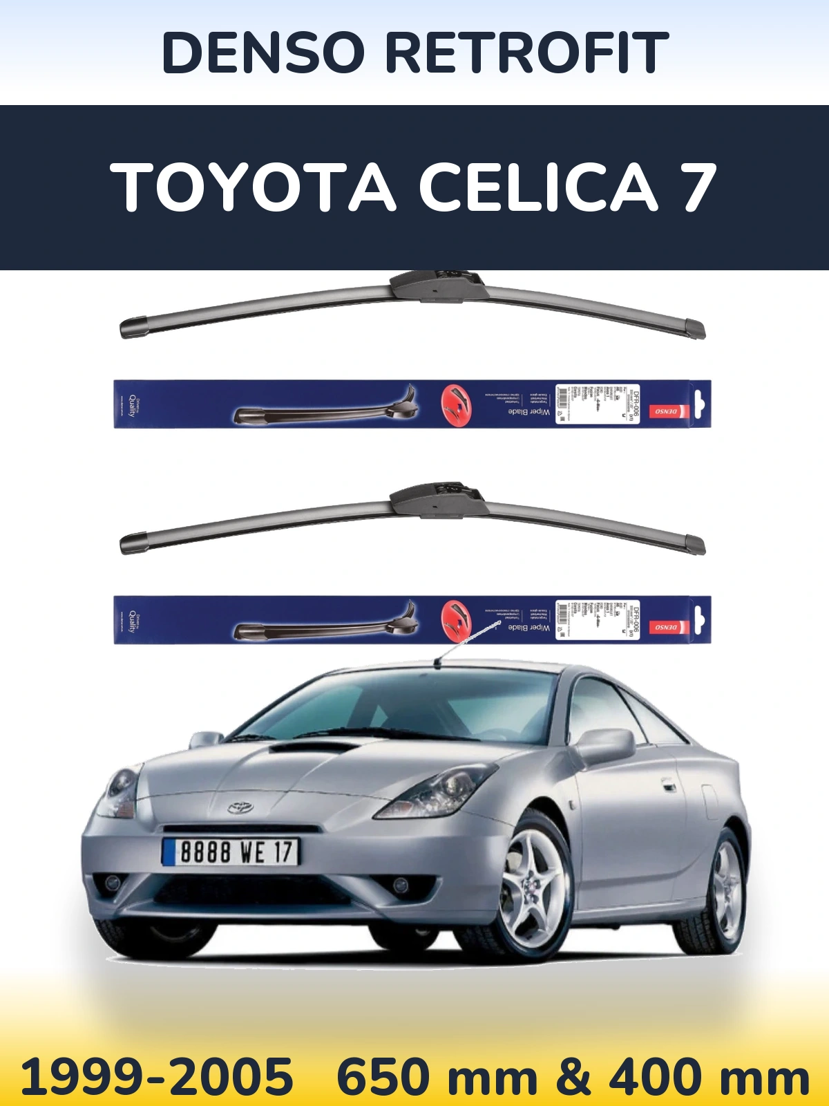 Front wiper blade set Denso Retrofit 650 & 400 мм for Toyota Celica 7 1999-2005