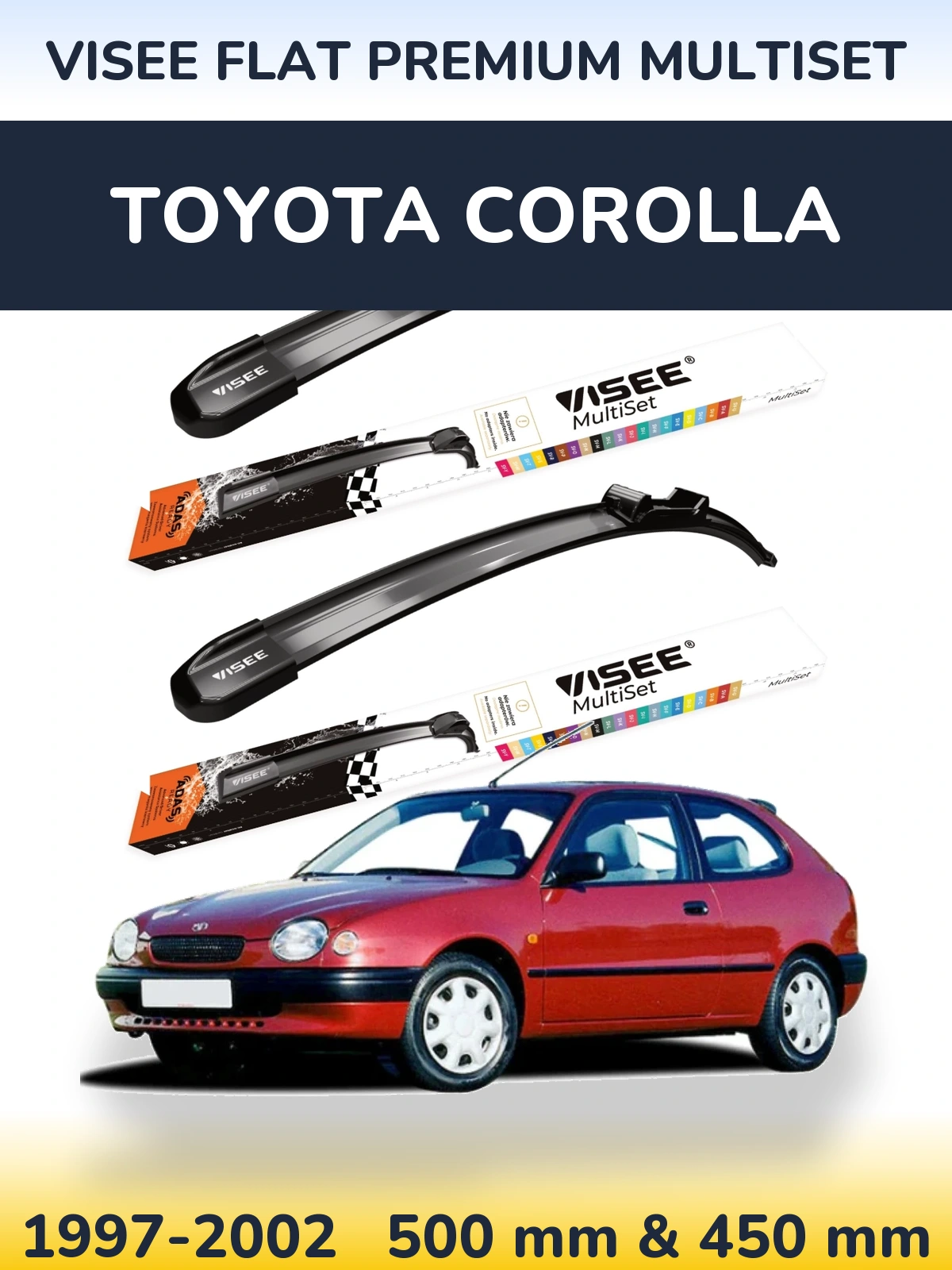 Front wiper blade set VISEE FLAT PREMIUM MultiSet 500 & 450 мм for Toyota Corolla 1997-2002