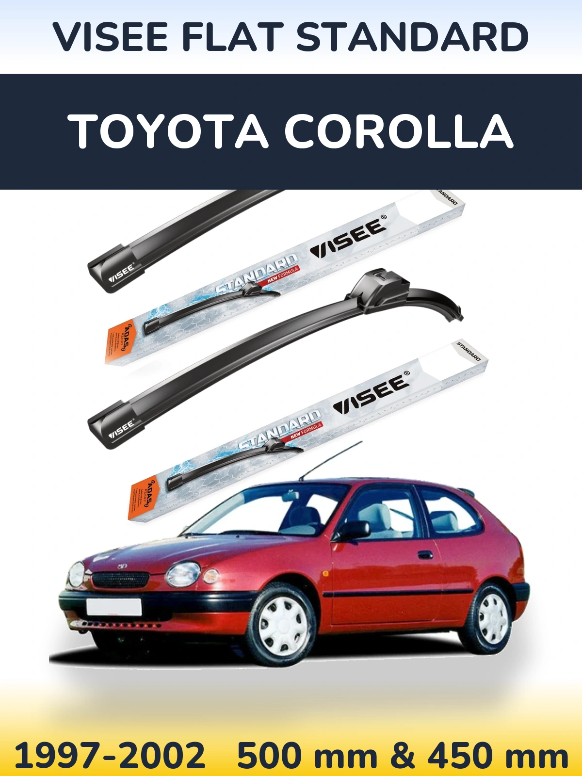 Front wiper blade set VISEE FLAT STANDARD 500 & 450 мм for Toyota Corolla 1997-2002