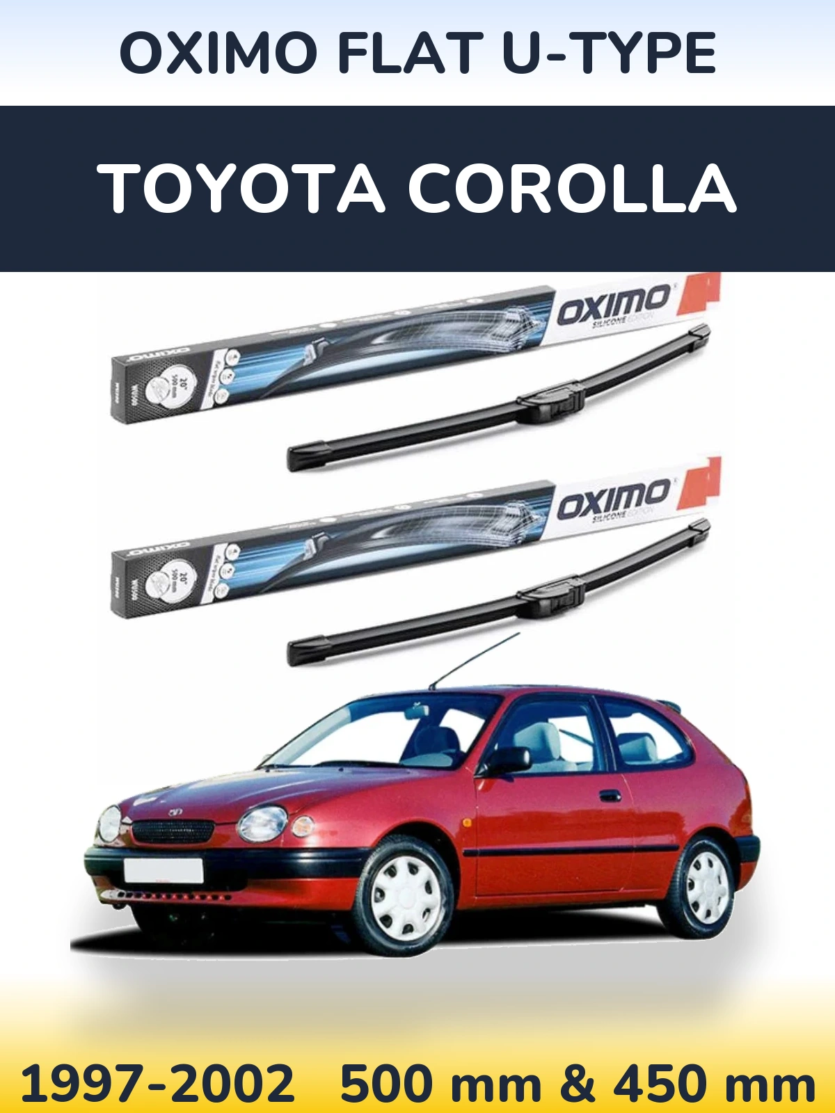 Front wiper blade set Oximo Flat U-type 500 & 450 мм for Toyota Corolla 1997-2002