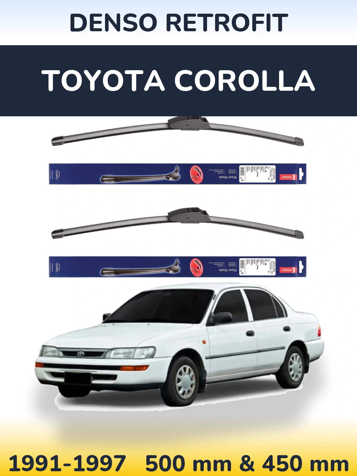 Комплект передніх щіток Denso Retrofit 500 & 450 мм для Toyota Corolla 1991-1997