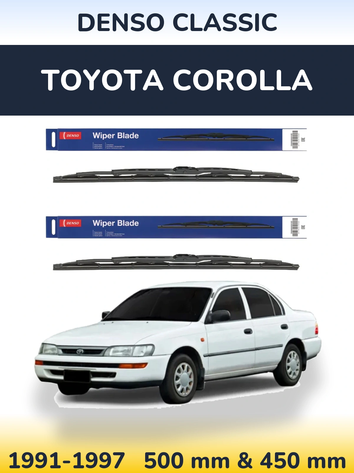 Front wiper blade set Denso Classic 500 & 450 мм for Toyota Corolla 1991-1997