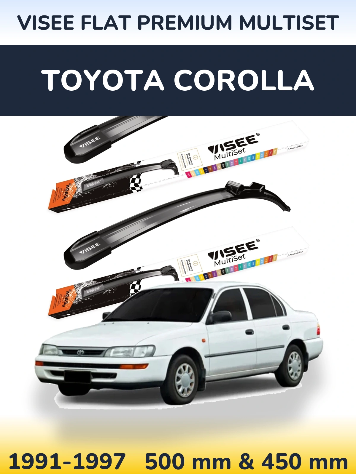 Комплект передніх щіток VISEE FLAT PREMIUM MultiSet 500 & 450 мм для Toyota Corolla 1991-1997