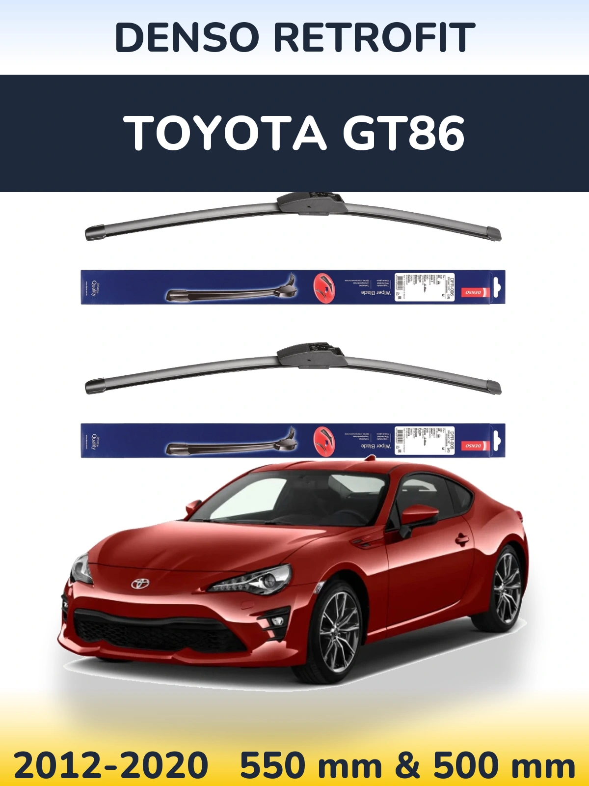 Front wiper blade set Denso Retrofit 550 & 500 mm for Toyota GT86 2012-2020