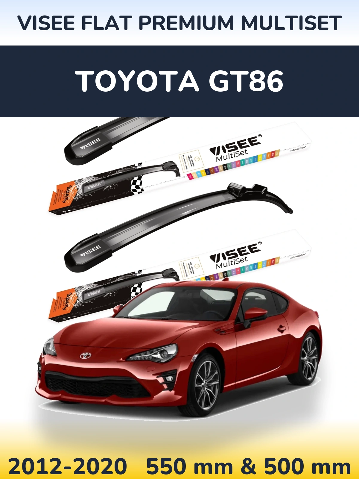 Front wiper blade set VISEE FLAT PREMIUM MultiSet 550 & 500 mm for Toyota GT86 2012-2020