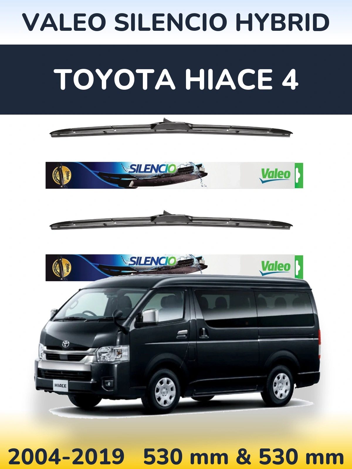 Komplet przednich wycieraczek Valeo Silencio Hybrid 530 & 530 mm do Toyota Hiace 4 2004-2019