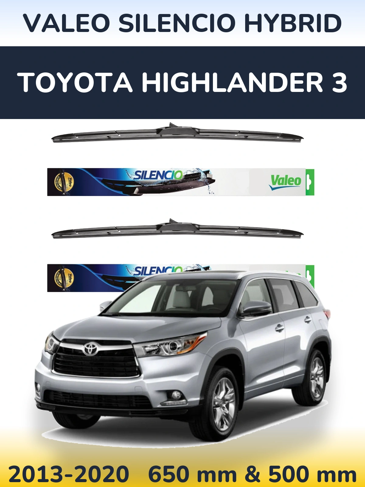 Front wiper blade set Valeo Silencio Hybrid 650 & 500 мм for Toyota Highlander 3 2013-2020