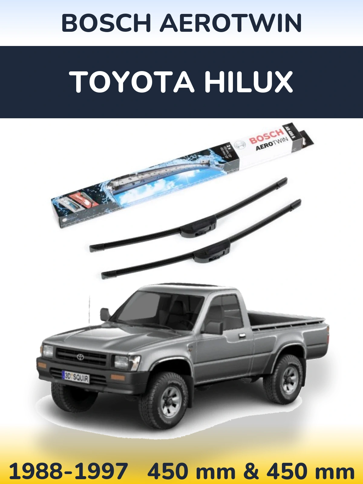 Front wiper blade set BOSCH AeroTwin 450 & 450 mm for Toyota Hilux 1988-1997
