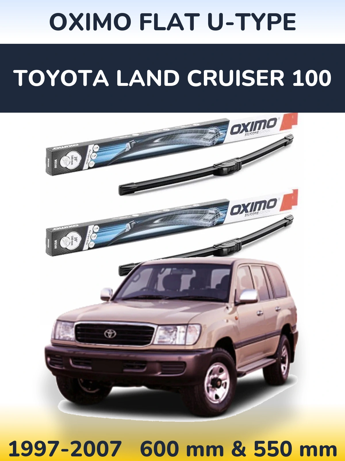 Front wiper blade set Oximo Flat U-type 600 & 550 mm for Toyota Land Cruiser 100 1997-2007