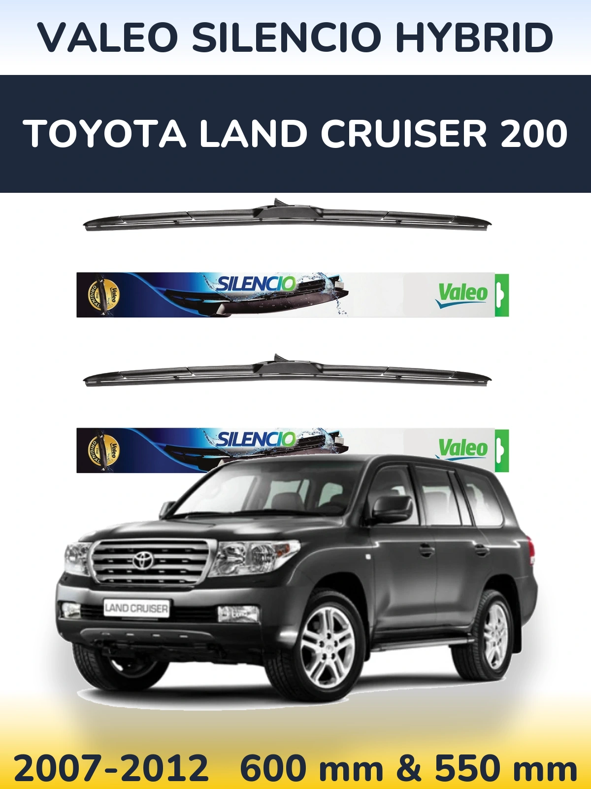 Front wiper blade set Valeo Silencio Hybrid 600 & 550 мм for Toyota Land Cruiser 200 2007-2012