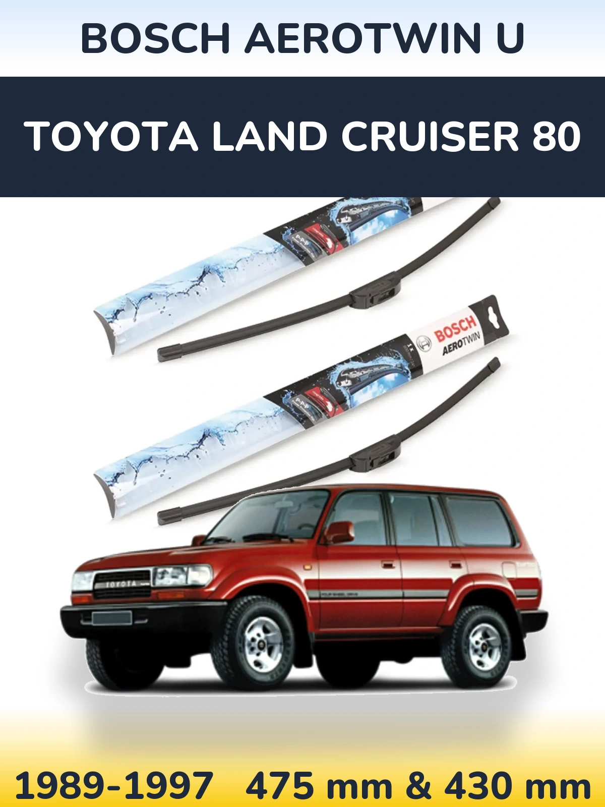 Komplet przednich wycieraczek BOSCH AeroTwin U 475 & 430 mm do Toyota Land Cruiser 80 1989-1997