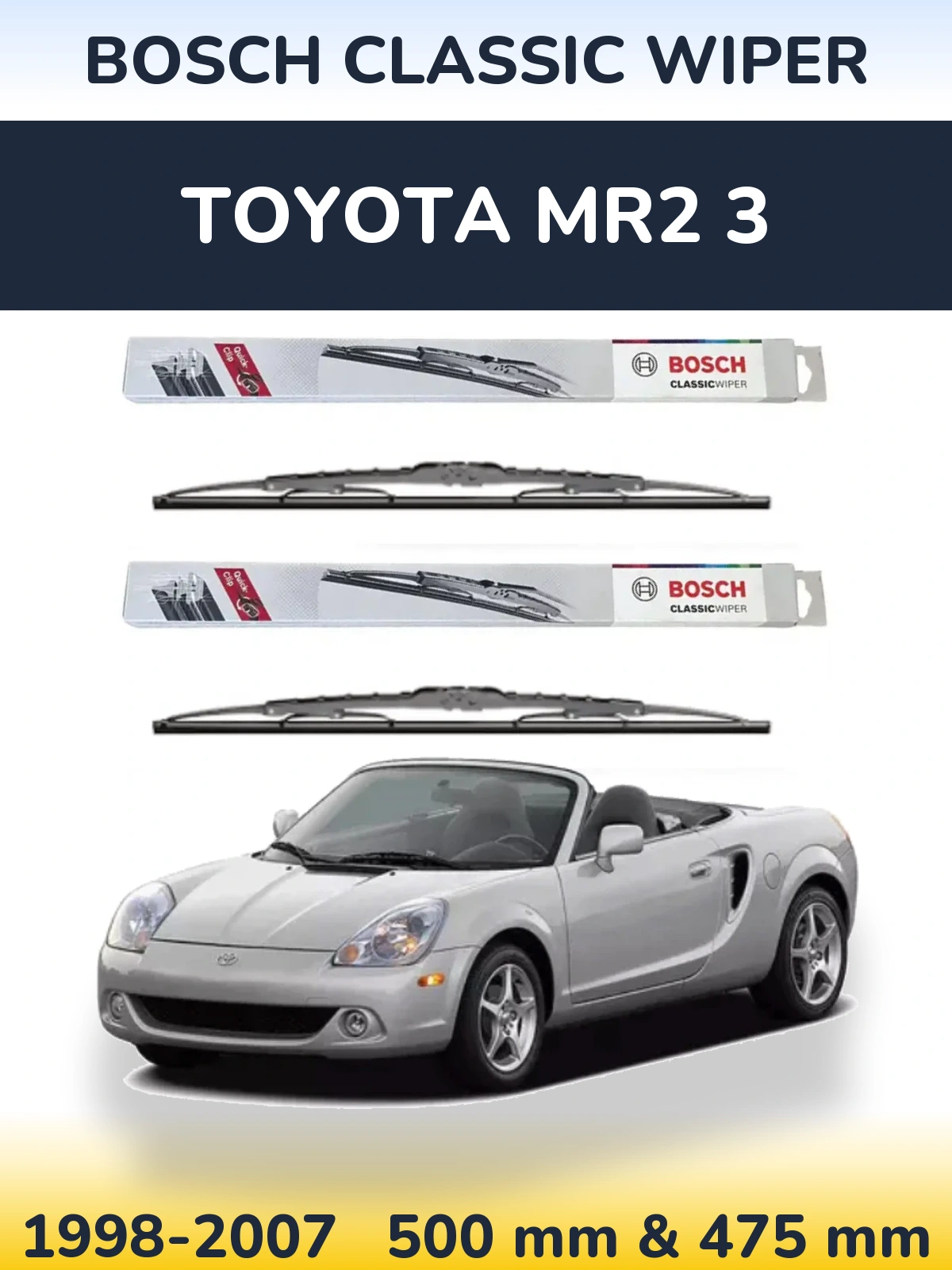 Front wiper blade set BOSCH Classic Wiper 500 & 475 мм for Toyota MR2 3 1998-2007