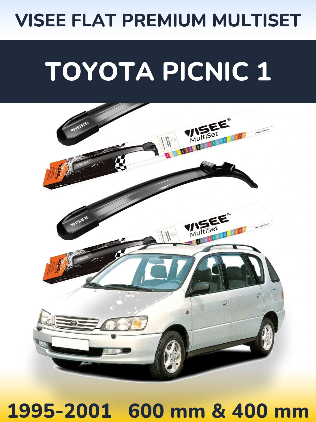 Front wiper blade set VISEE FLAT PREMIUM MultiSet 600 & 400 мм for Toyota Picnic 1 1995-2001