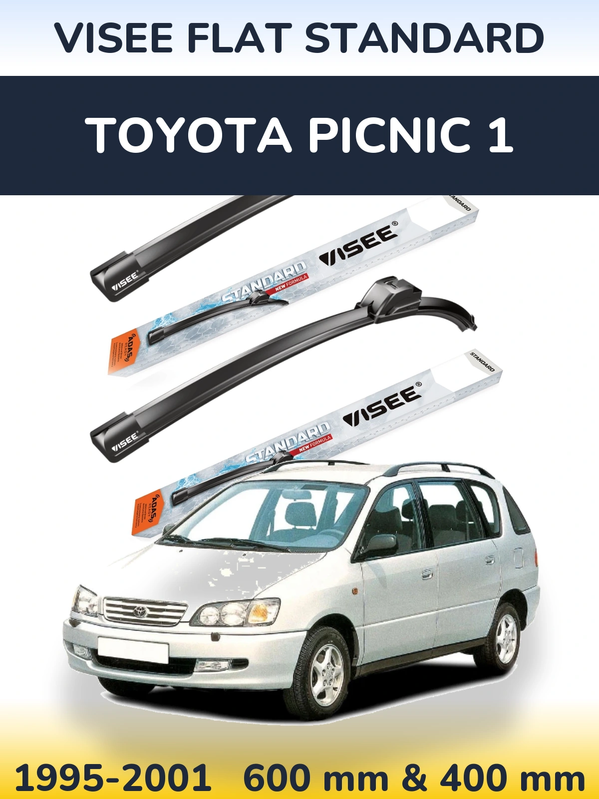 Front wiper blade set VISEE FLAT STANDARD 600 & 400 мм for Toyota Picnic 1 1995-2001