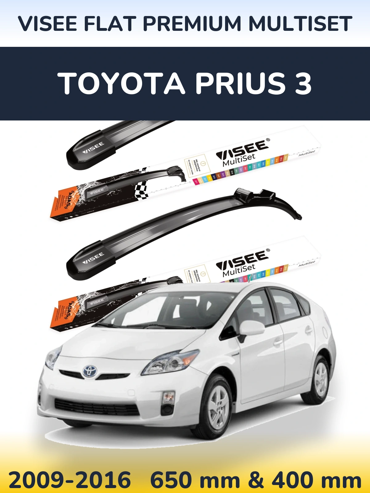 Комплект передних дворников VISEE FLAT PREMIUM MultiSet 650 & 400 мм для Toyota Prius 3 2009-2016