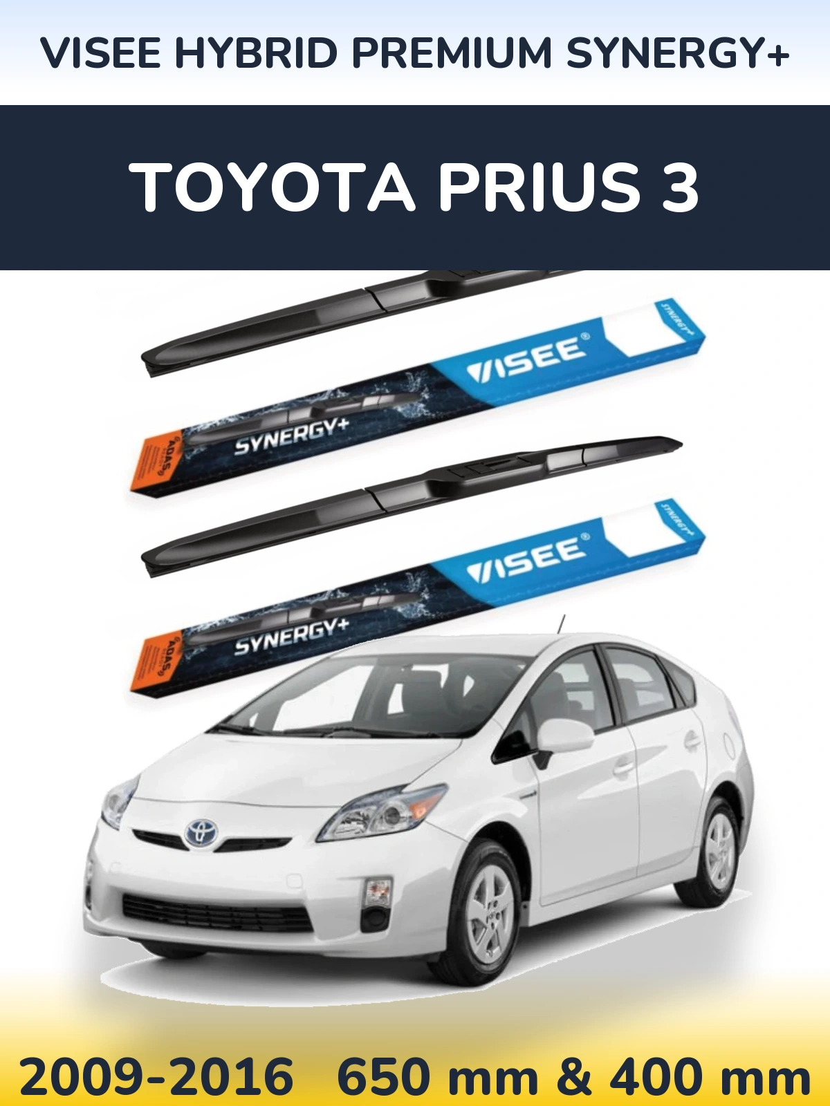 Komplet przednich wycieraczek VISEE HYBRID PREMIUM SYNERGY+ 650 & 400 mm do Toyota Prius 3 2009-2016
