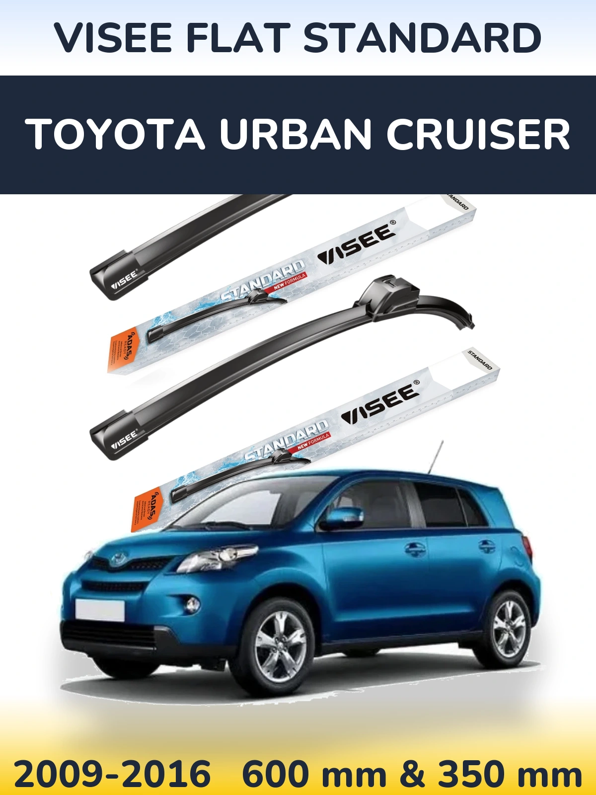 Комплект передних дворников VISEE FLAT STANDARD 600 & 350 мм для Toyota Urban Cruiser 2009-2016