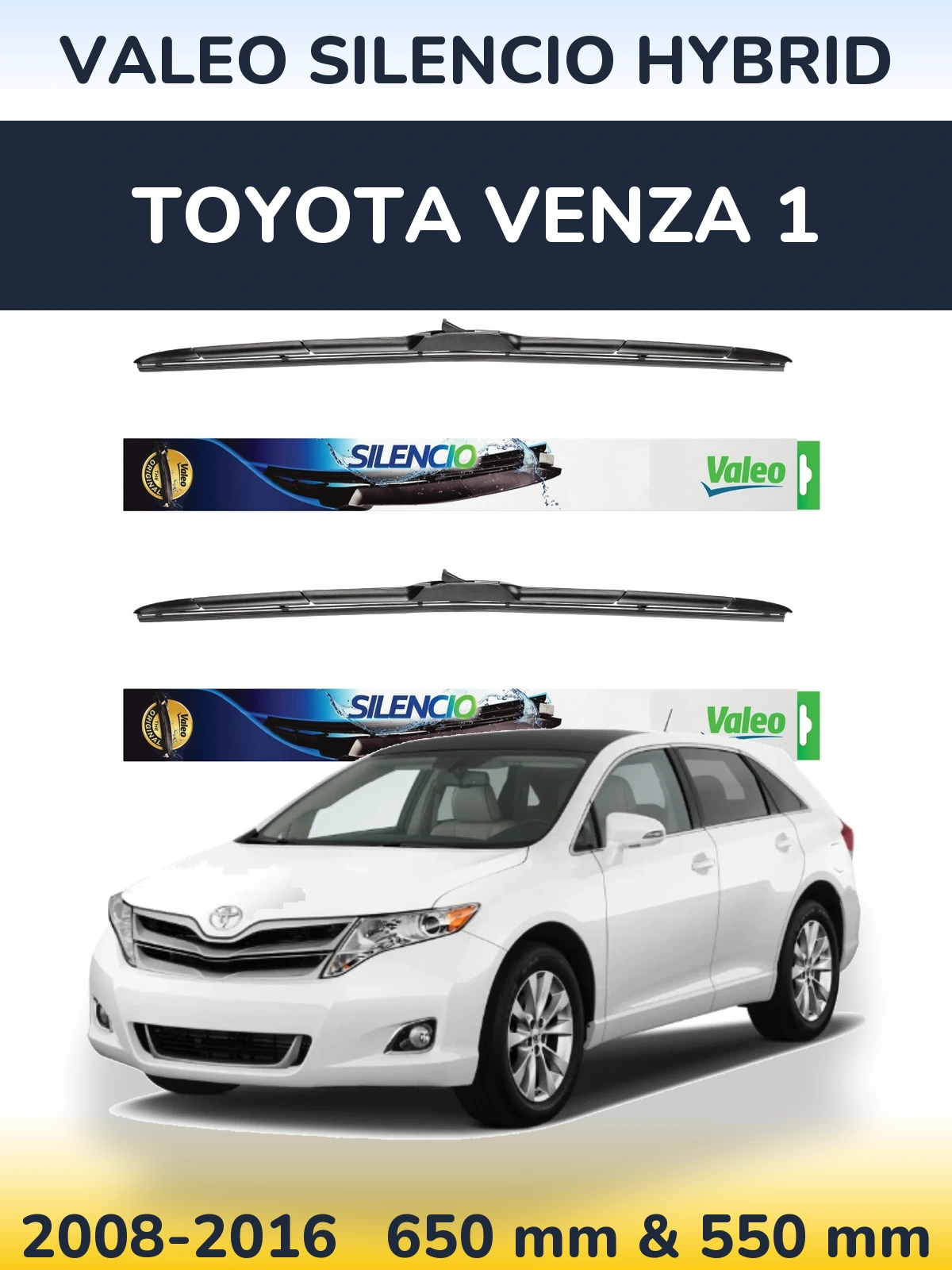 Front wiper blade set Valeo Silencio Hybrid 650 & 550 мм for Toyota Venza 1 2008-2016
