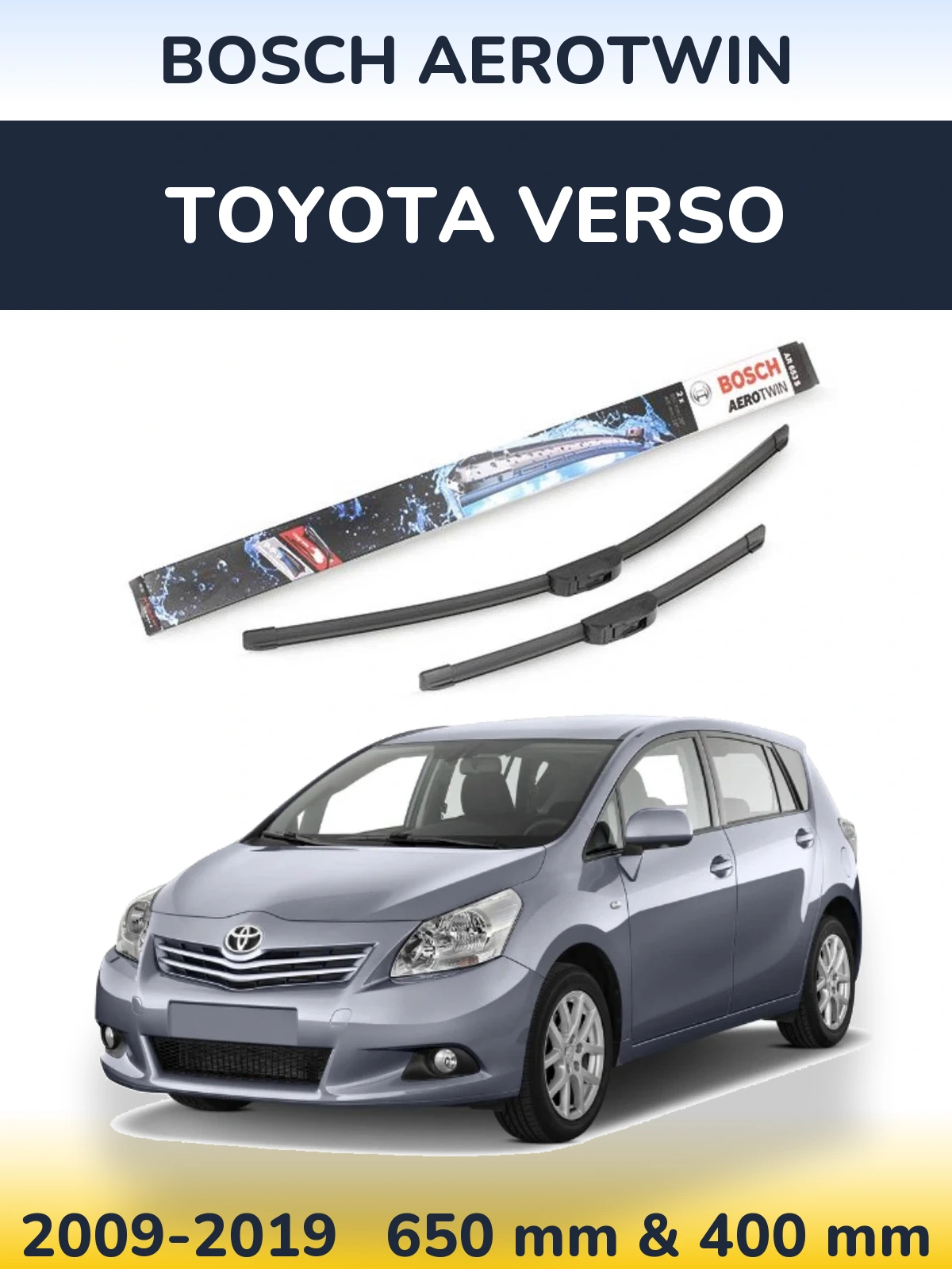 Комплект передніх щіток BOSCH AeroTwin 650 & 400 мм для Toyota Verso 2009-2019
