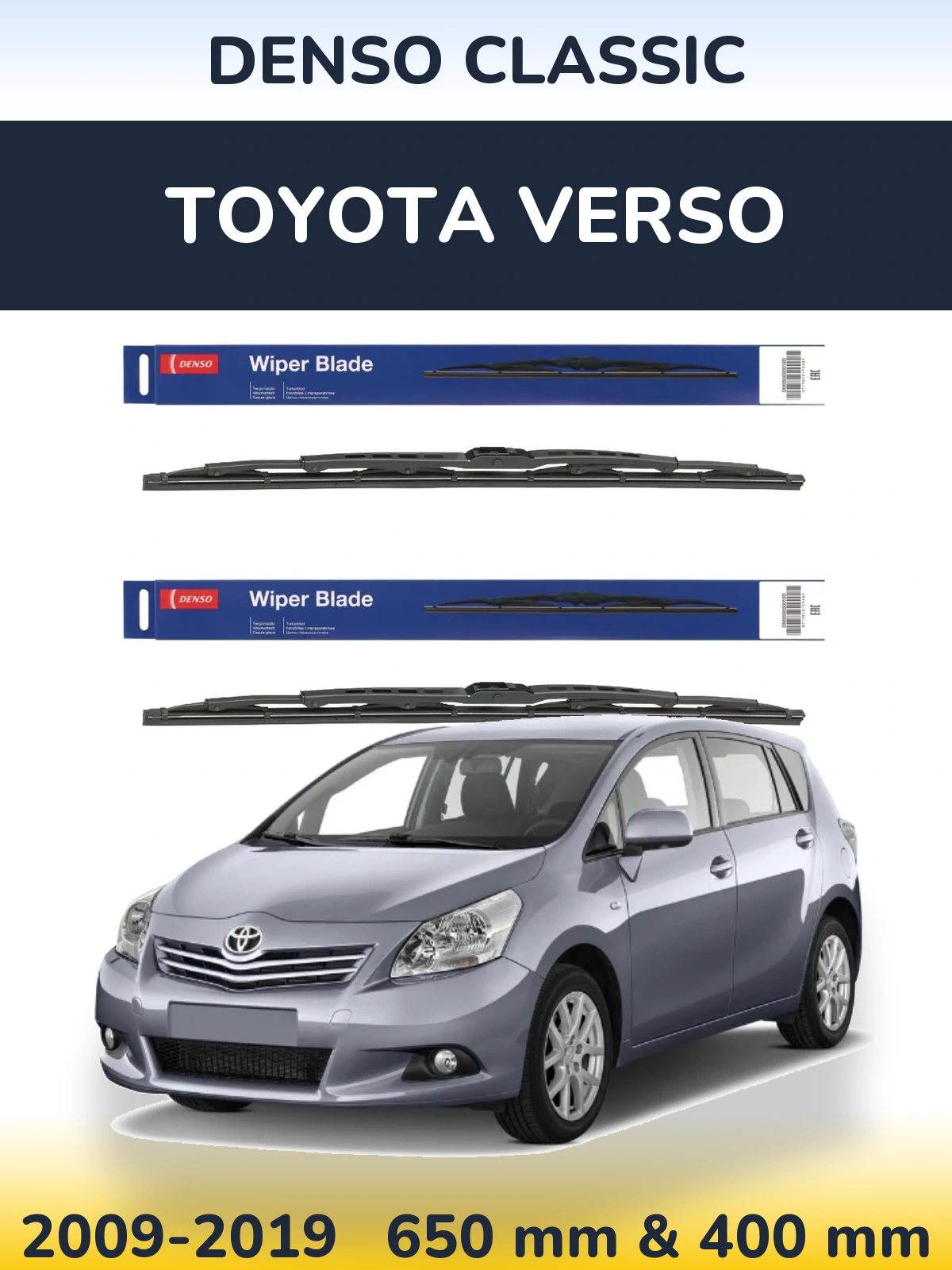 Front wiper blade set Denso Classic 650 & 400 mm for Toyota Verso 2009-2019