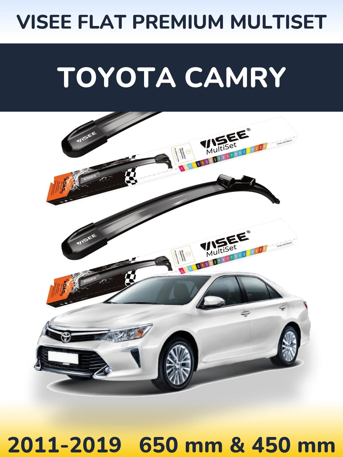 Комплект передних дворников VISEE FLAT PREMIUM MultiSet 650 & 450 мм для Toyota Camry 2011-2019