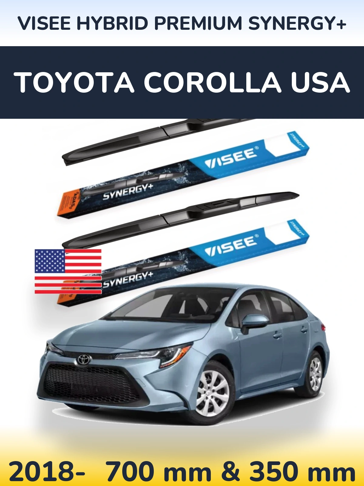 Komplet przednich wycieraczek VISEE HYBRID PREMIUM SYNERGY+ 700 & 350 mm do Toyota Corolla USA 2018-2026