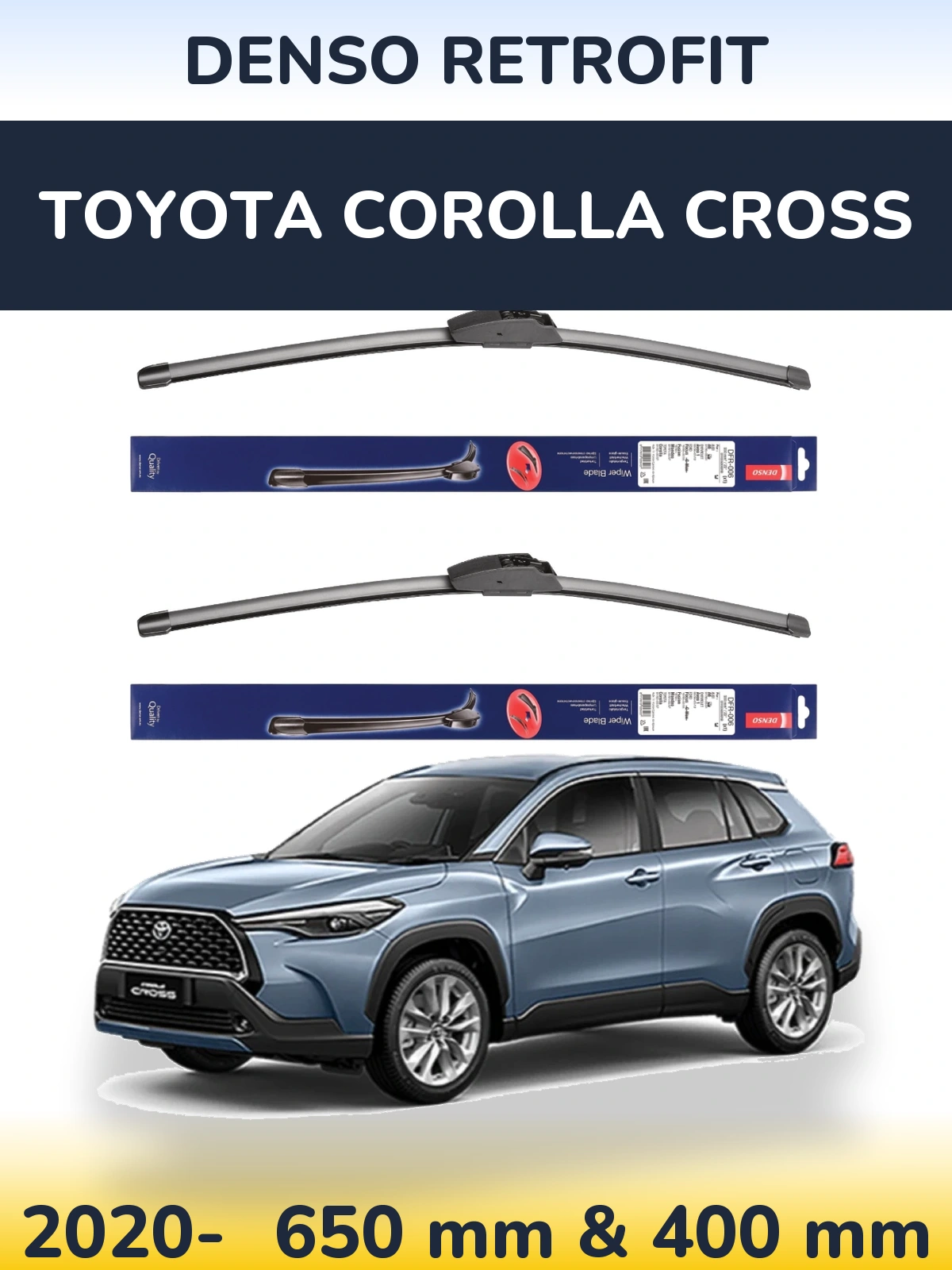Front wiper blade set Denso Retrofit 650 & 400 mm for Toyota Corolla Cross 2020-2026