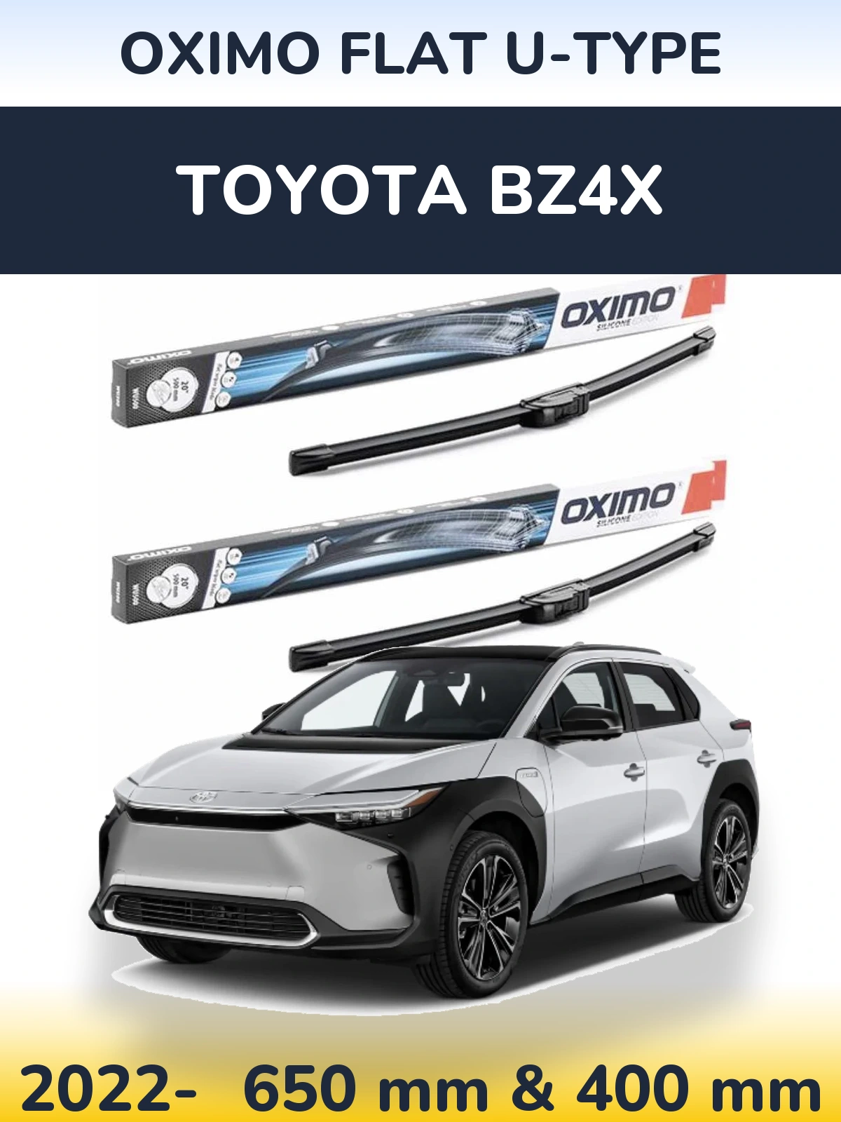 Front wiper blade set Oximo Flat U-type 650 & 400 мм for Toyota bZ4X 2022-2026