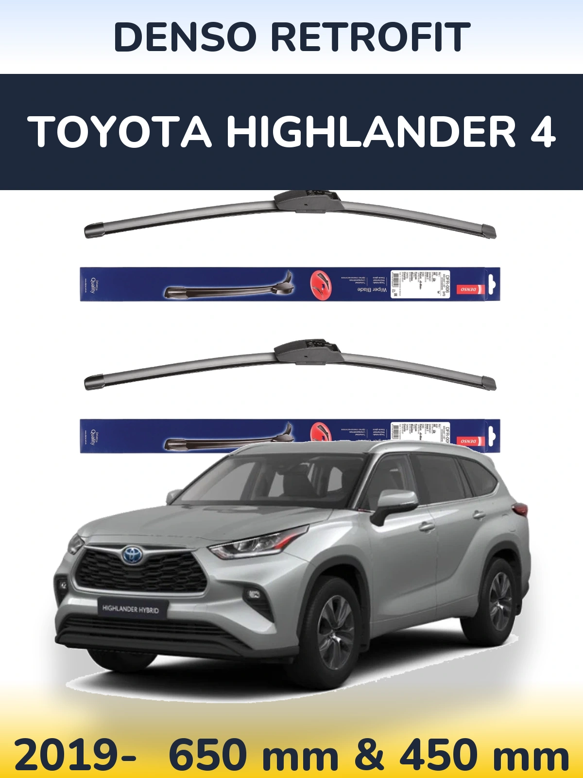 Front wiper blade set Denso Retrofit 650 & 450 мм for Toyota Highlander 4 2019-2026