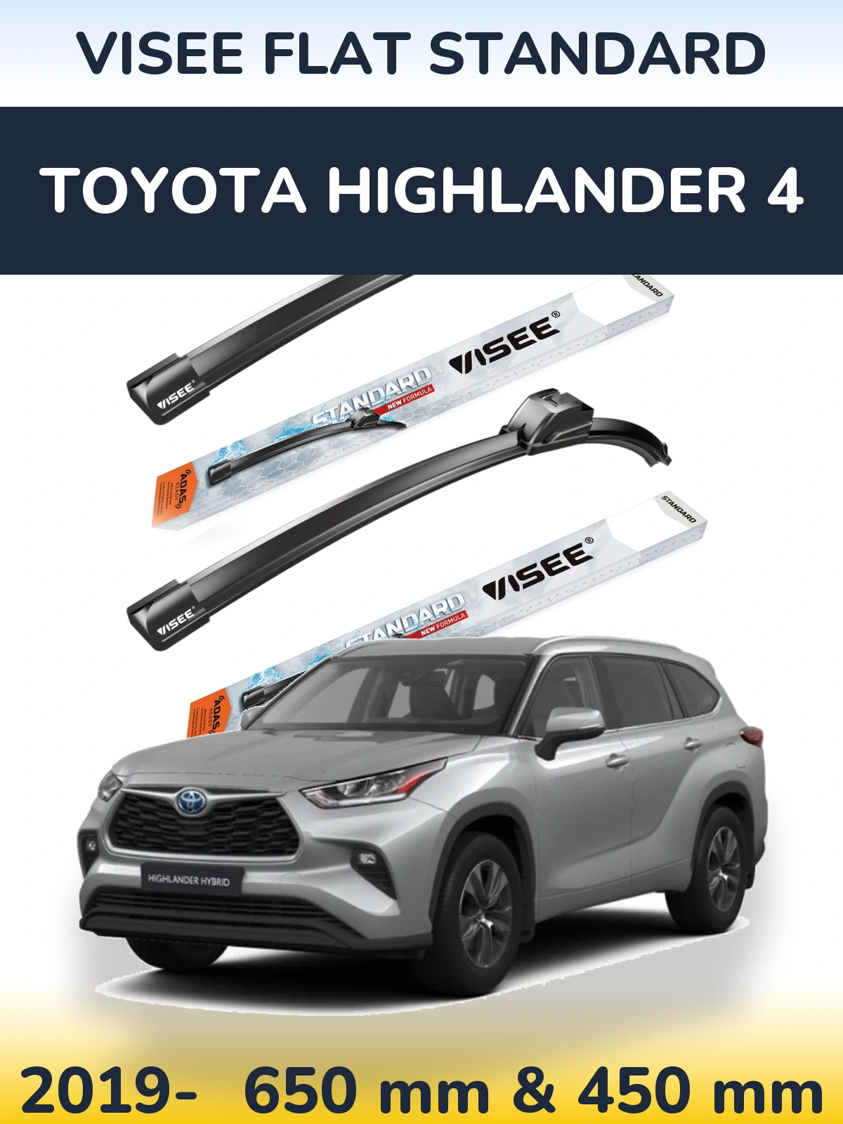 Front wiper blade set VISEE FLAT STANDARD 650 & 450 мм for Toyota Highlander 4 2019-2026