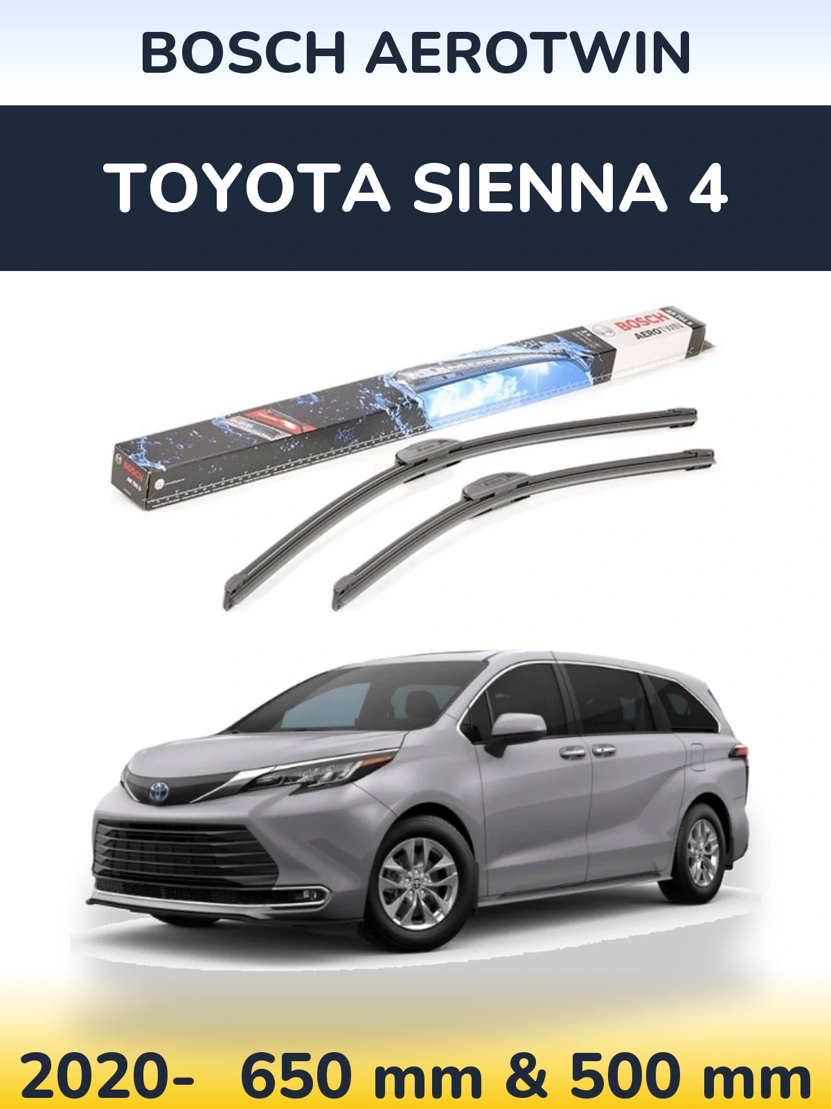 Комплект передних дворников BOSCH AeroTwin 650 & 500 мм для Toyota Sienna 4 2020-2026
