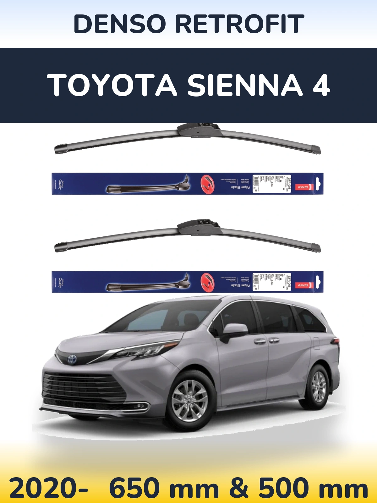 Комплект передних дворников Denso Retrofit 650 & 500 мм для Toyota Sienna 4 2020-2026