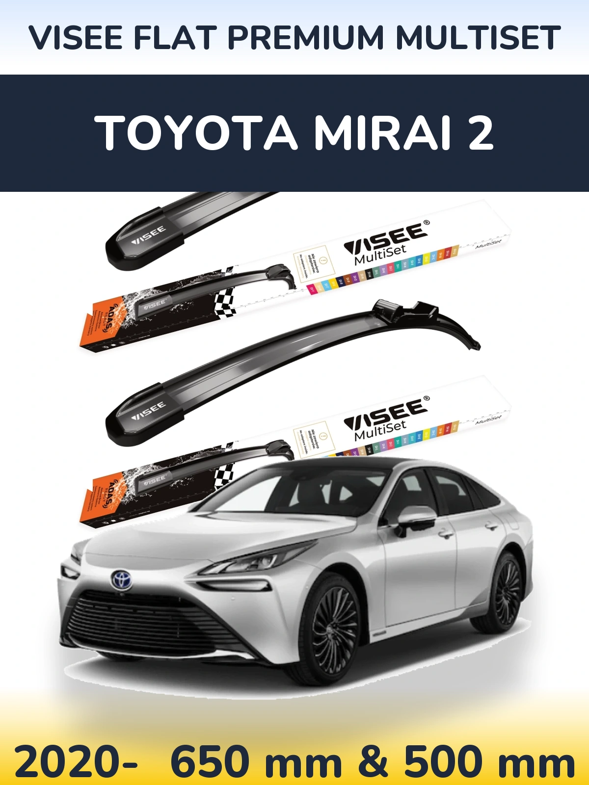 Komplet przednich wycieraczek VISEE FLAT PREMIUM MultiSet 650 & 500 mm do Toyota Mirai 2 2020-2026
