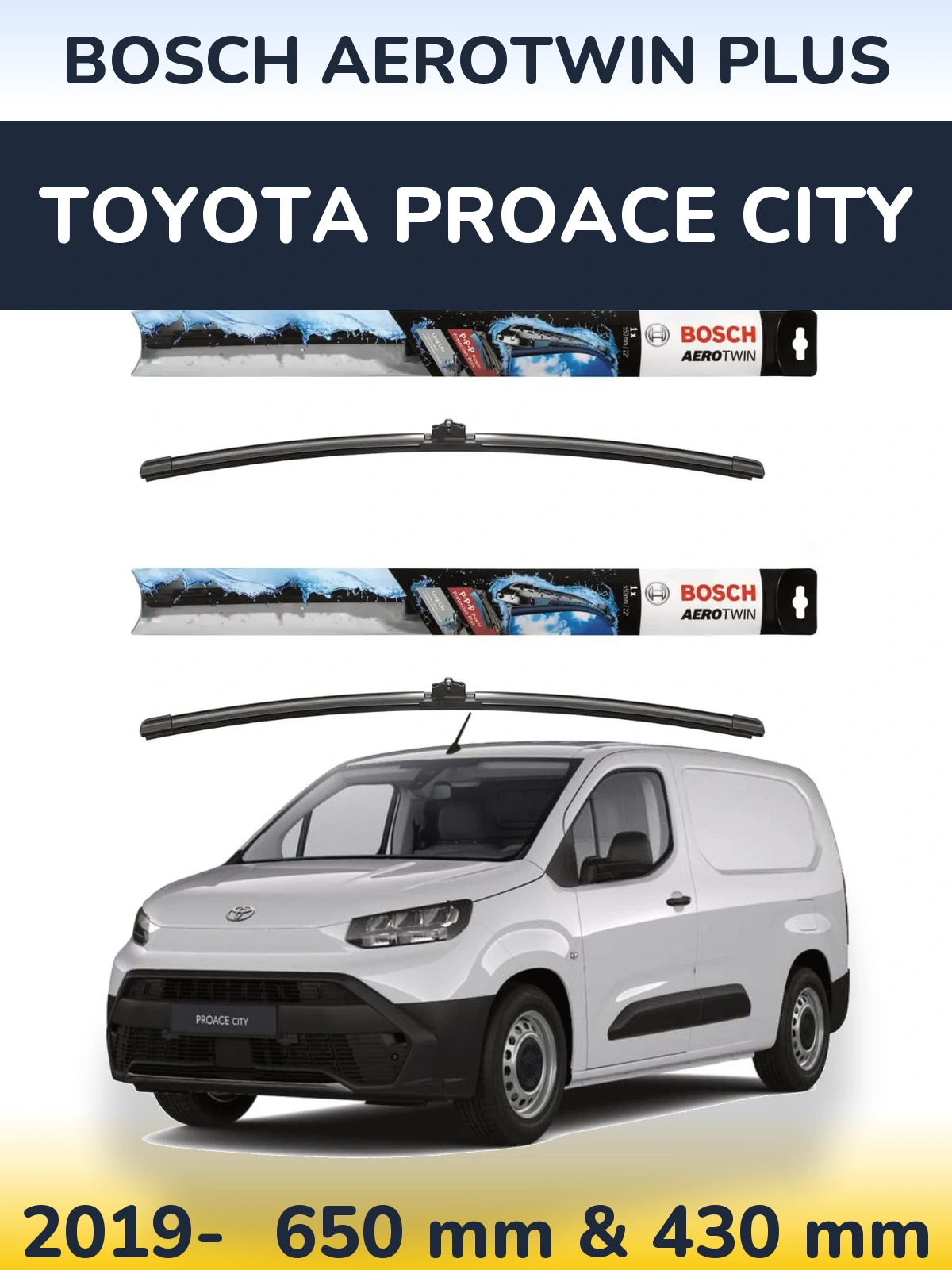 Комплект передніх щіток BOSCH AeroTwin Plus 650 & 430 мм для Toyota ProAce City 2019-2026