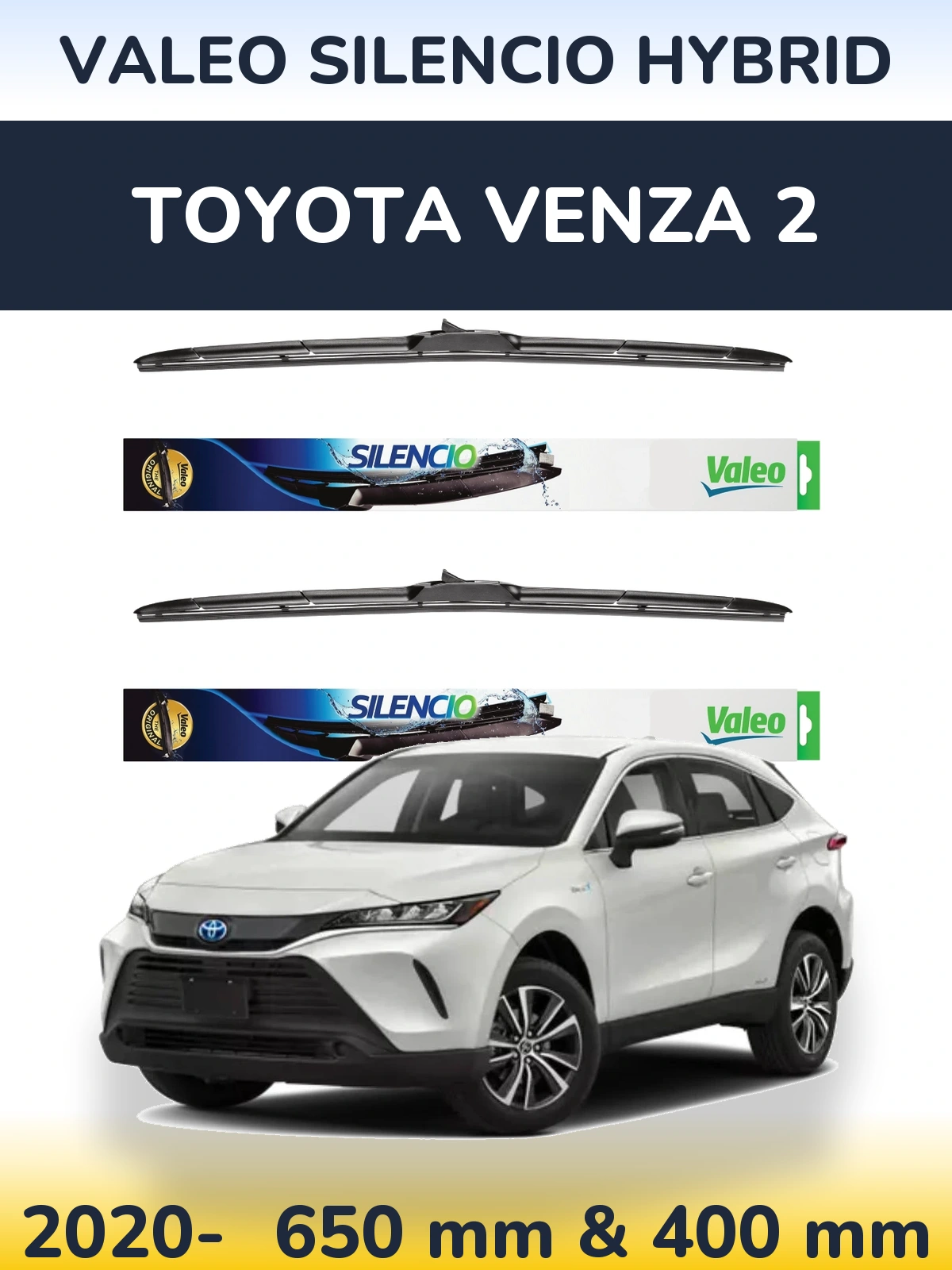 Front wiper blade set Valeo Silencio Hybrid 650 & 400 мм for Toyota Venza 2 2020-2026