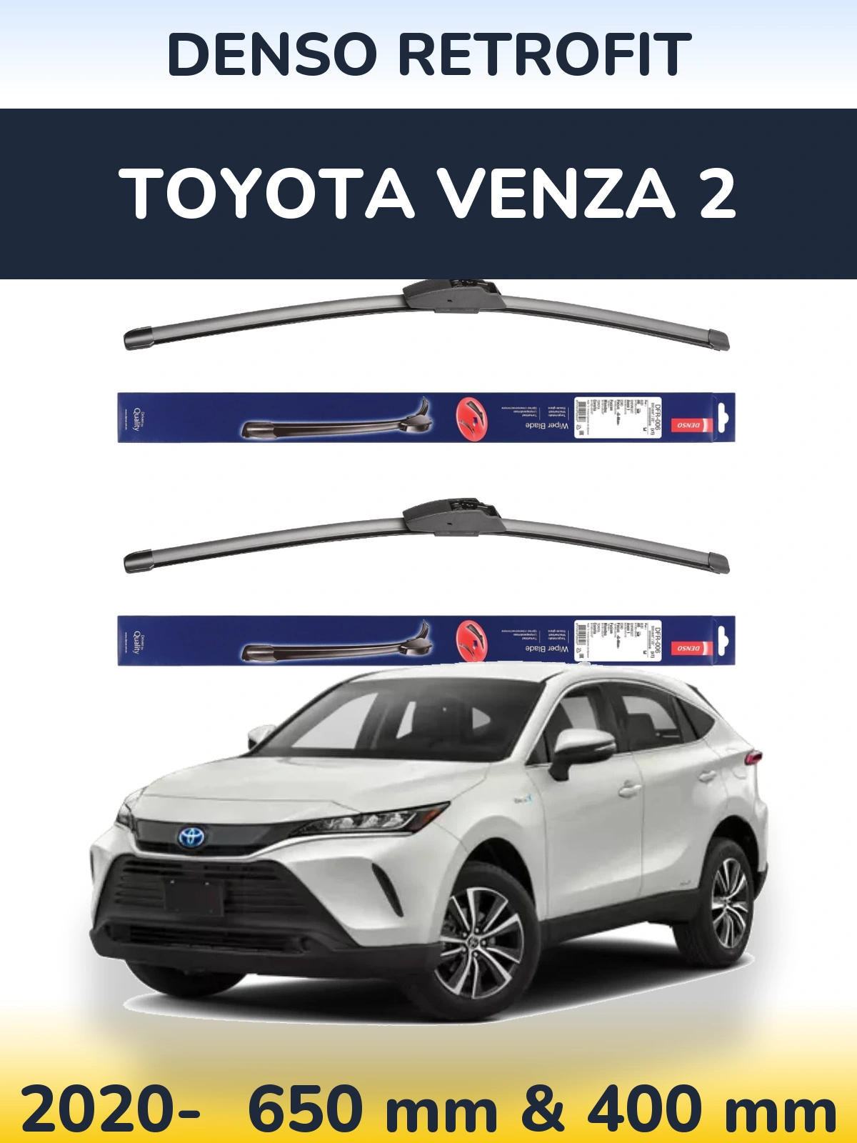 Front wiper blade set Denso Retrofit 650 & 400 мм for Toyota Venza 2 2020-2026