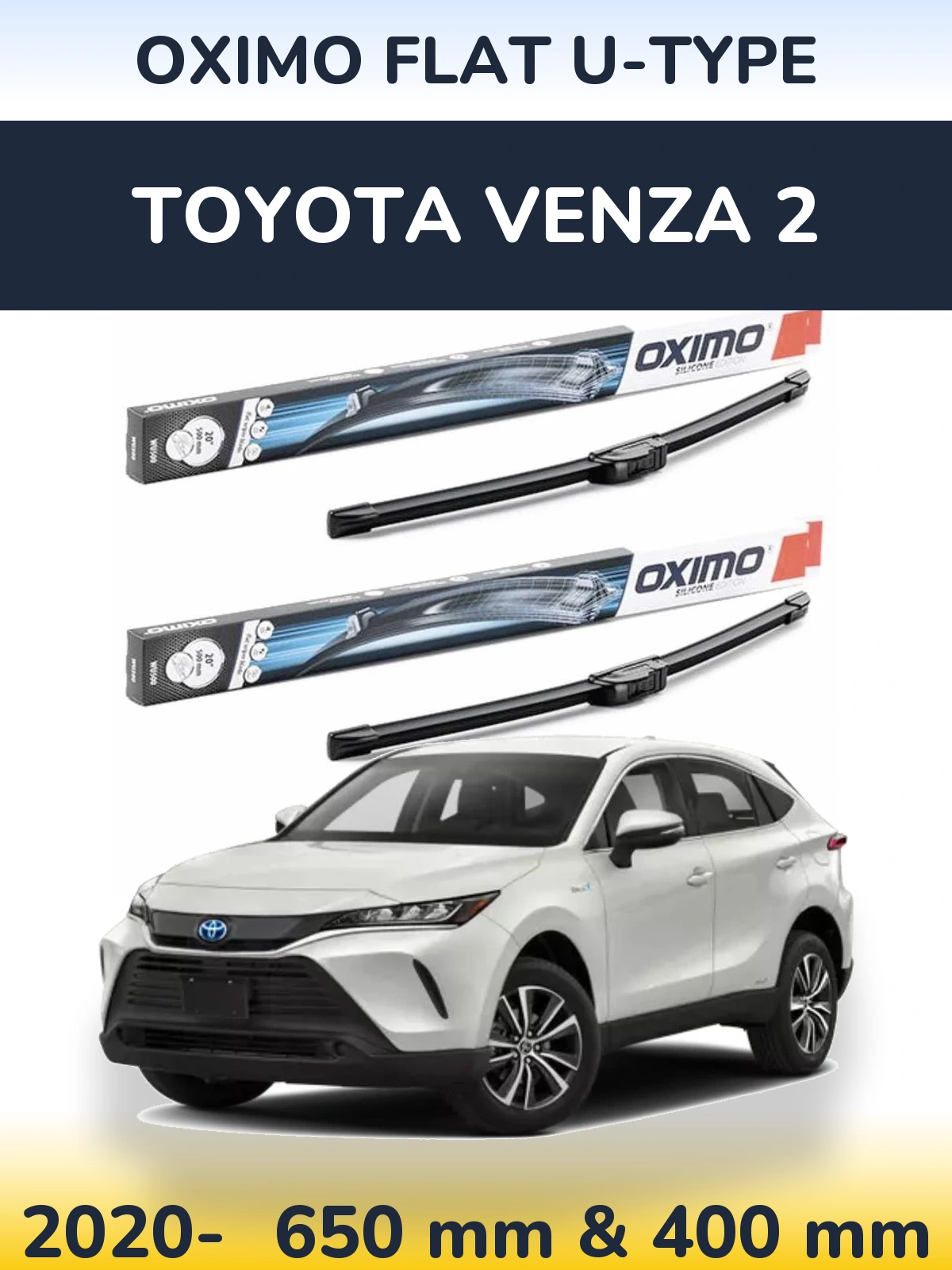 Front wiper blade set Oximo Flat U-type 650 & 400 мм for Toyota Venza 2 2020-2026